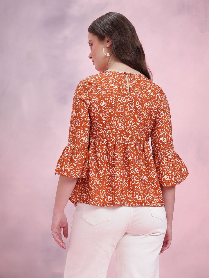 DressBerry Floral Print Bell Sleeve Empire Top