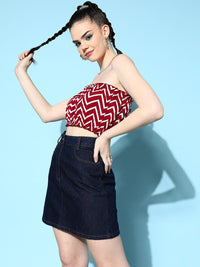 Berrylush  Lovely Maroon Geometric Bustier Crop Top