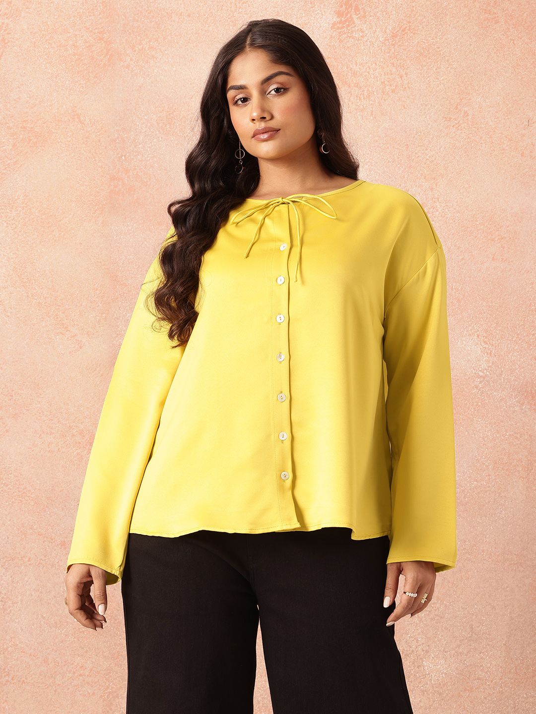 all about you Plus Size Tie-Up Neck Casual Shirt