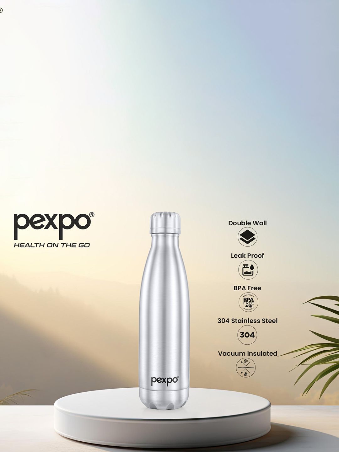 Pexpo Silver-Toned Electro-ISI Certified Thermosteel 24 Hrs Hot Flask Water Bottle 500 ml