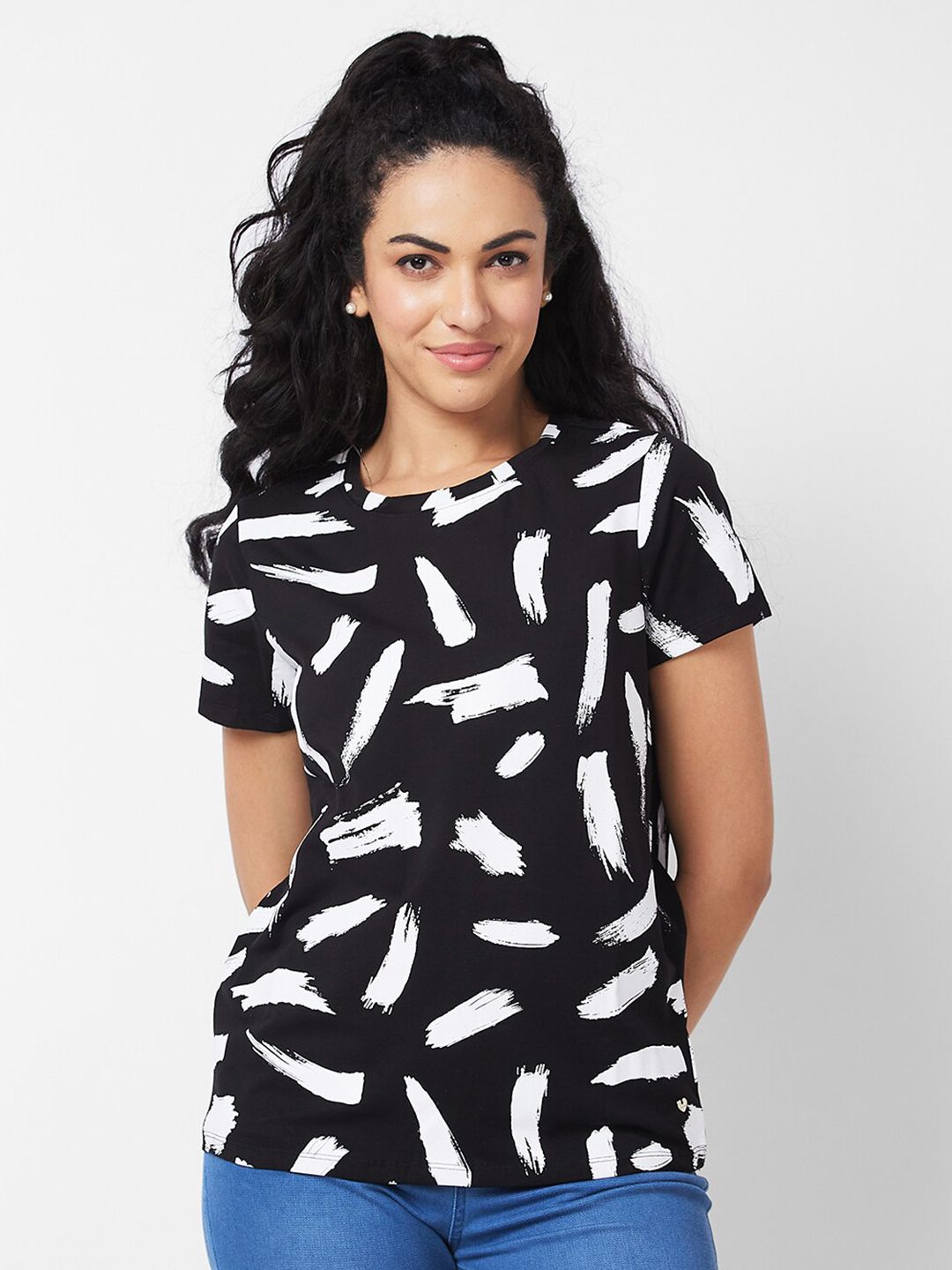 SPYKAR Graphic Printed Round Neck Half Sleeves Cotton Casual T-shirt