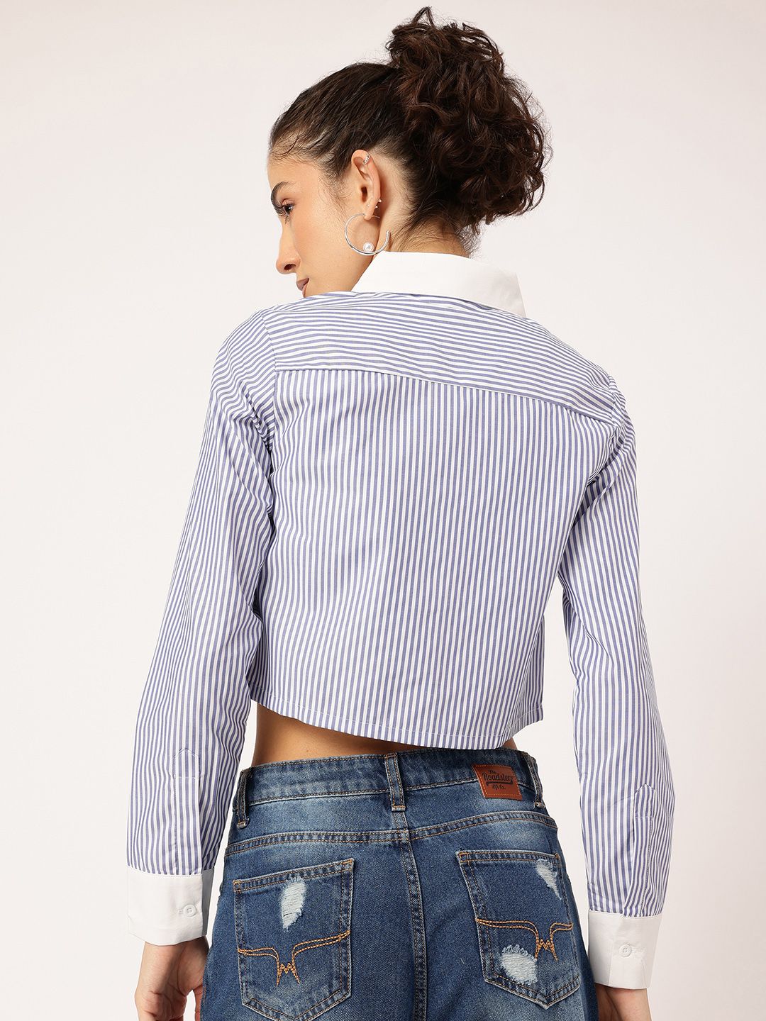 DressBerry Glam K-Style Striped Crop Shirt