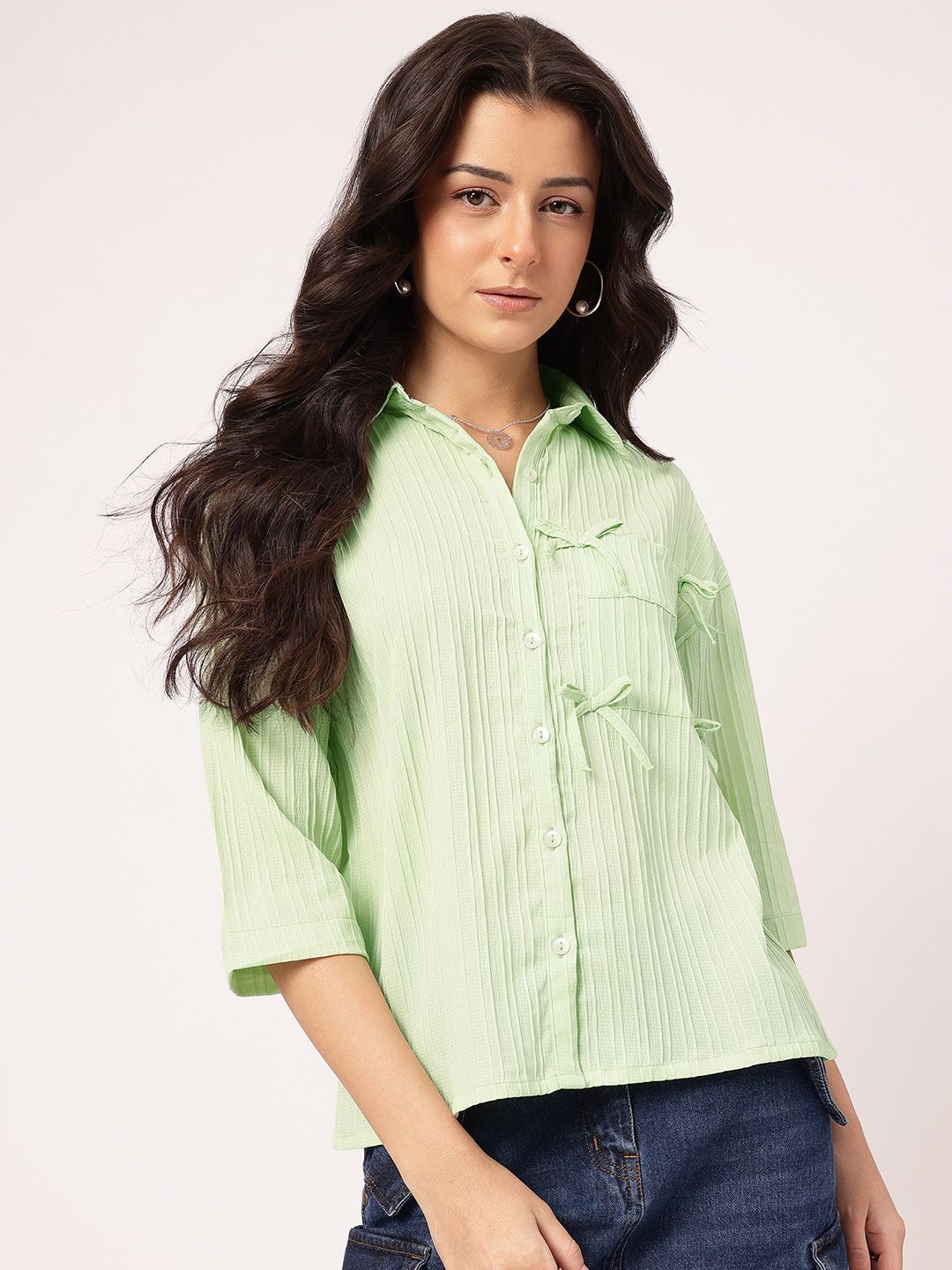DressBerry Alluring Innocence Rippled Stripes Shirt