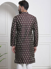 SOJANYA Men Purple & Gold-Toned Jacquard Kurta