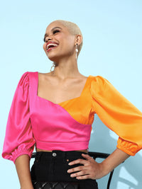 STREET 9 Women Fuchsia Colourblocked Satin Top