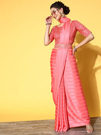 Saree mall Striped Satin Saree with Solid border