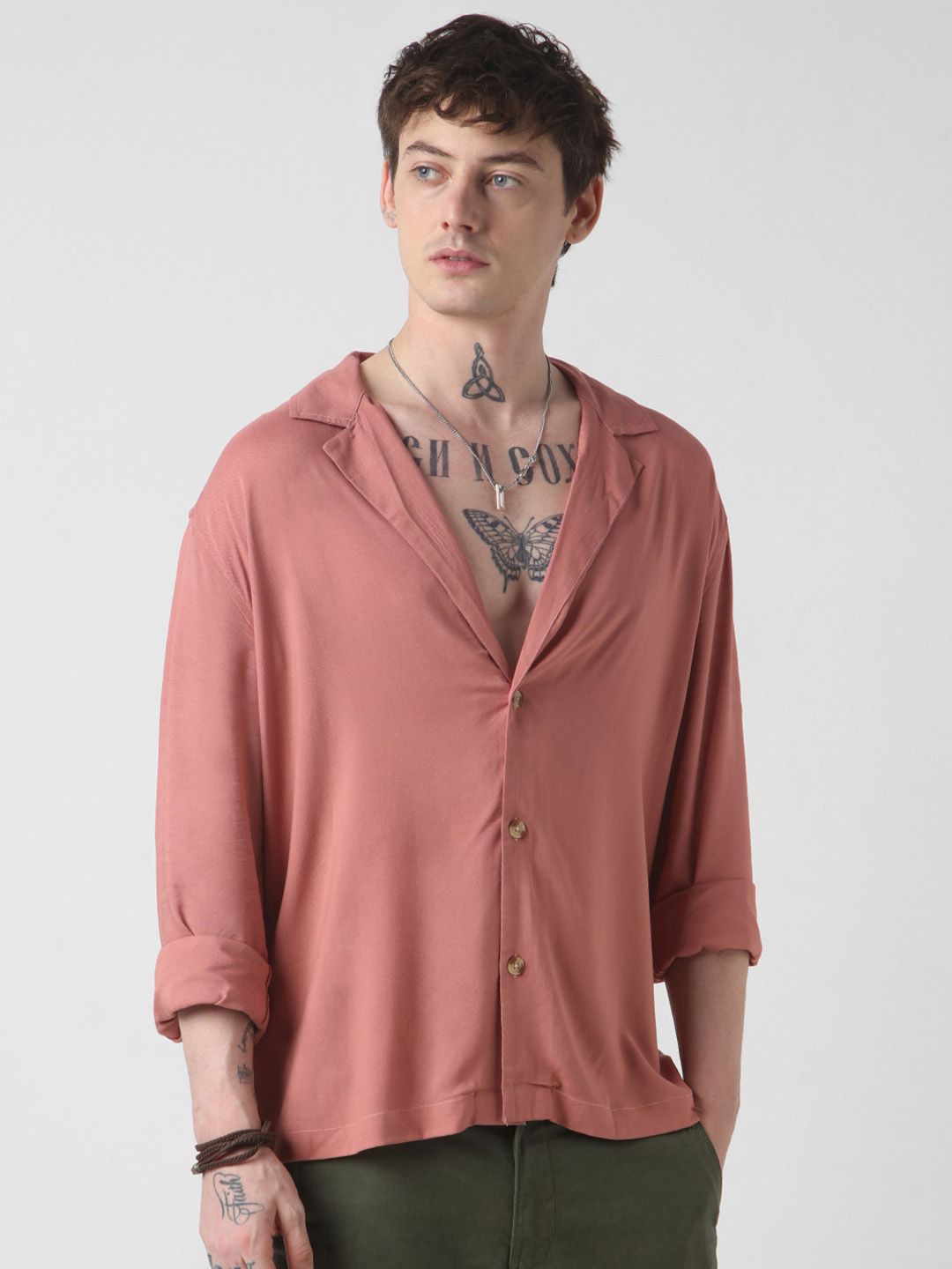 VASTRADO Men Classic Solid Cuban Collar Casual Shirt