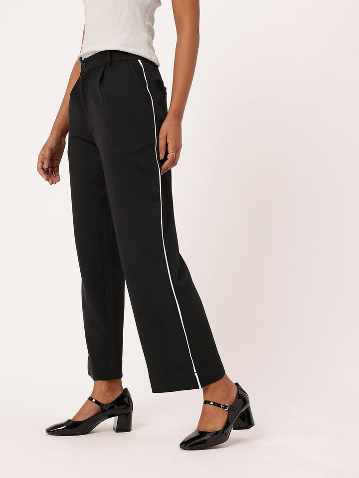 DressBerry Women Modern Vibe Side Piping Detail Pleated Trousers