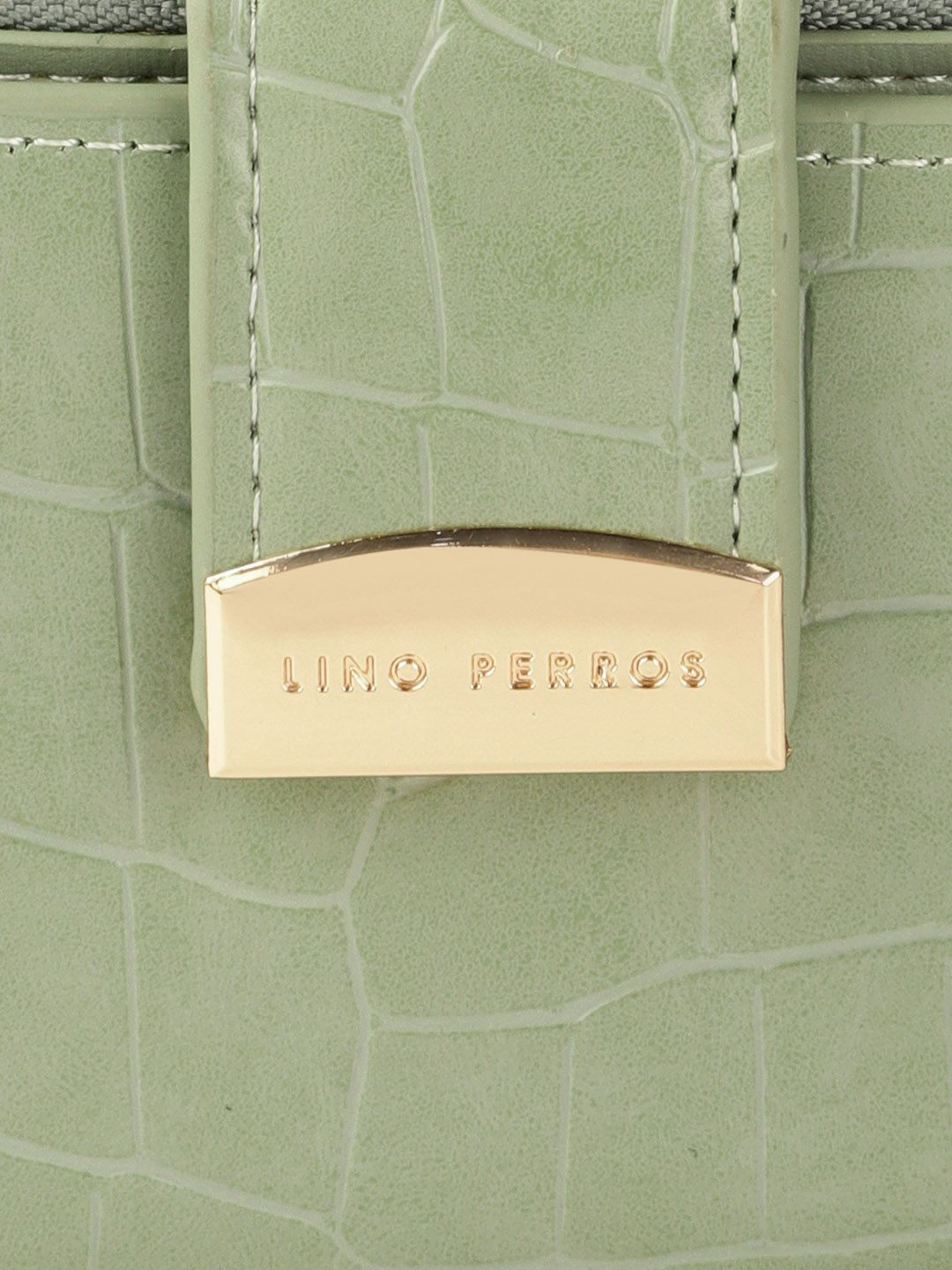 Lino Perros Women Sage Green Croc Textured Two Fold Wallet