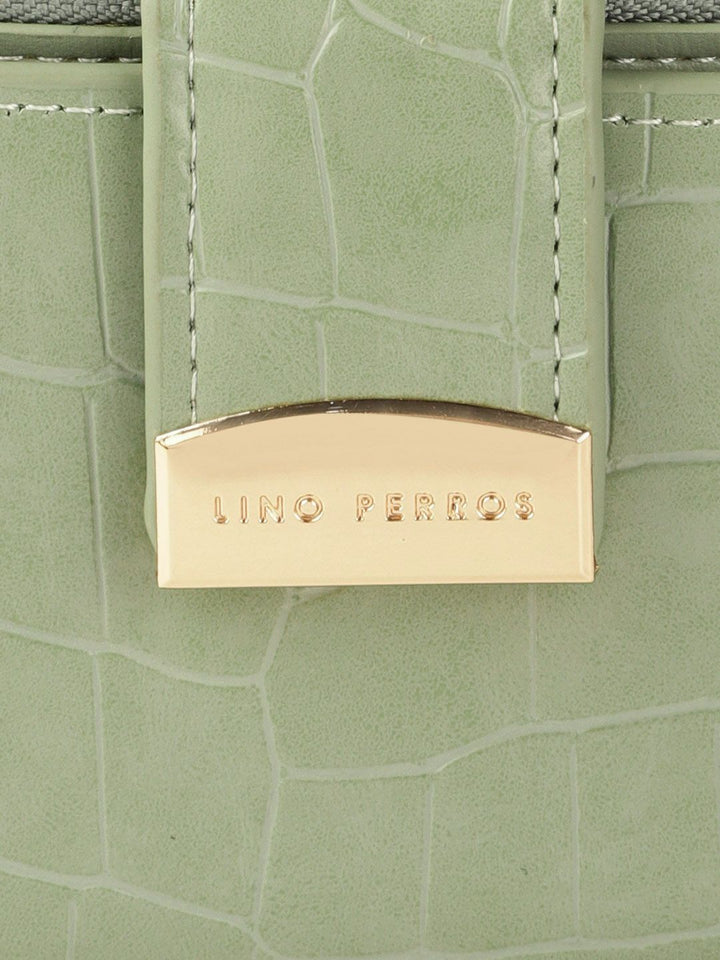 Lino Perros Women Sage Green Croc Textured Two Fold Wallet