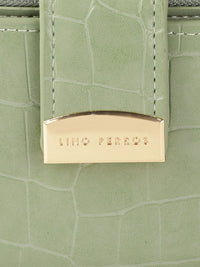 Lino Perros Women Sage Green Croc Textured Two Fold Wallet