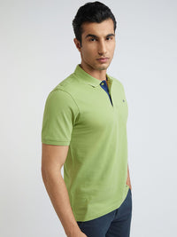 Raymond Men Green Pure Cotton Solid Polo Collar T-shirt