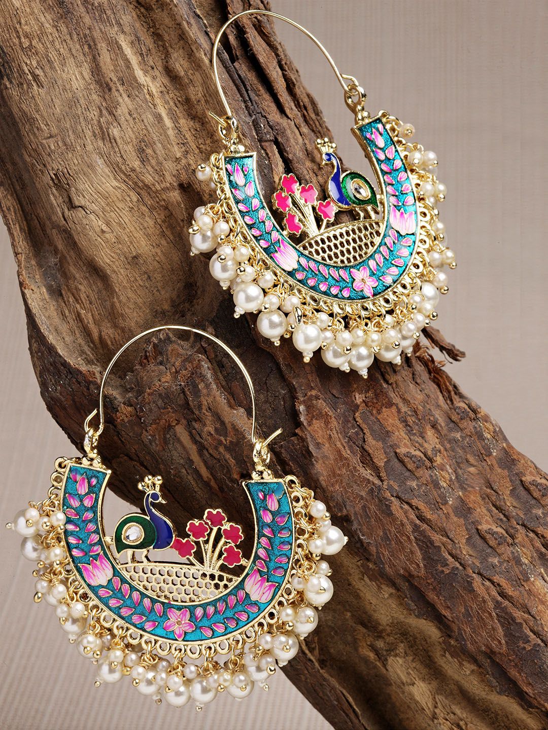 KARATCART Gold Plated & Blue Contemporary Chandbalis Earrings