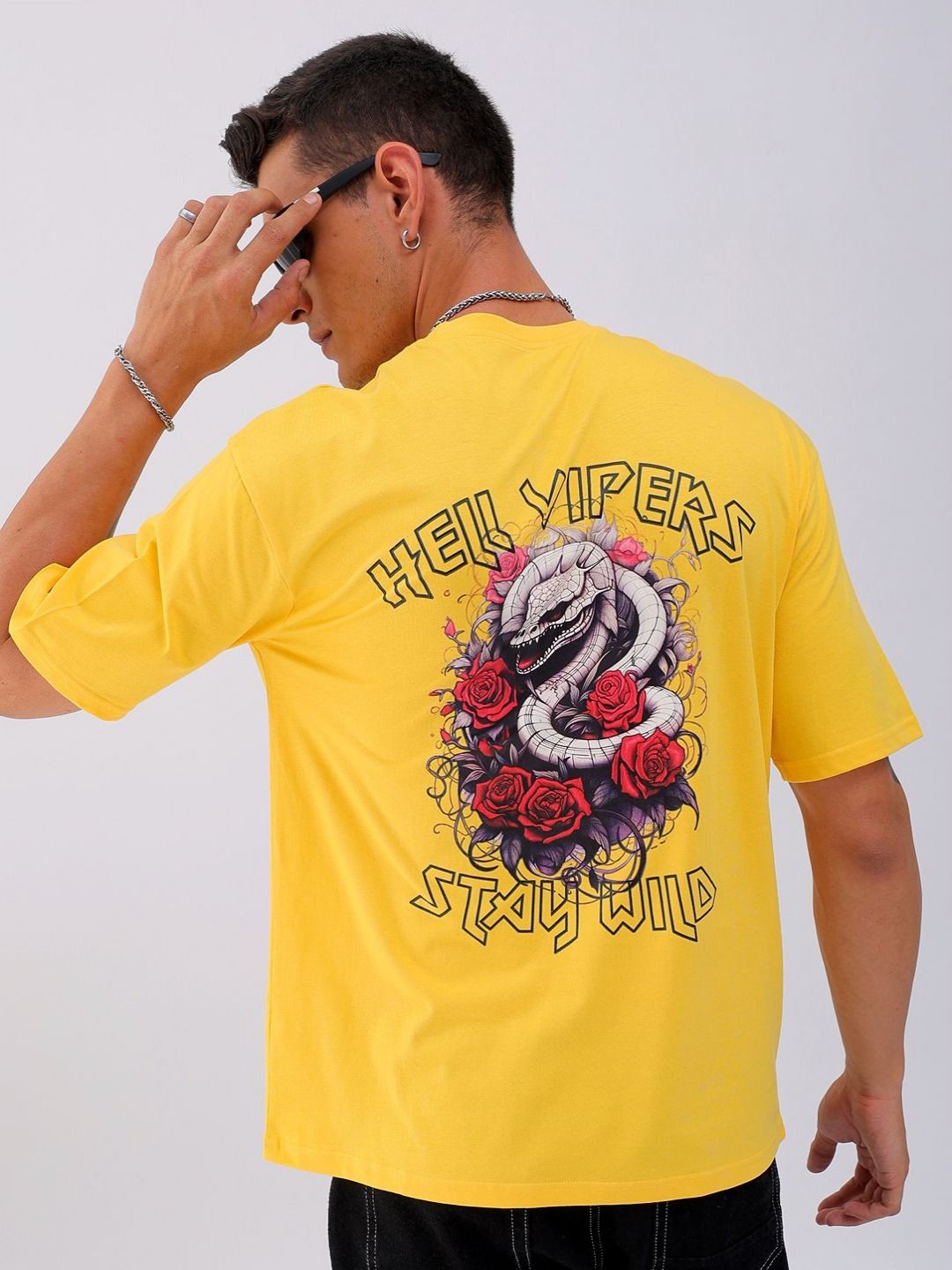 The Indian Garage Co Men Back Printed Boxy Oversized Round Neck T-shirt
