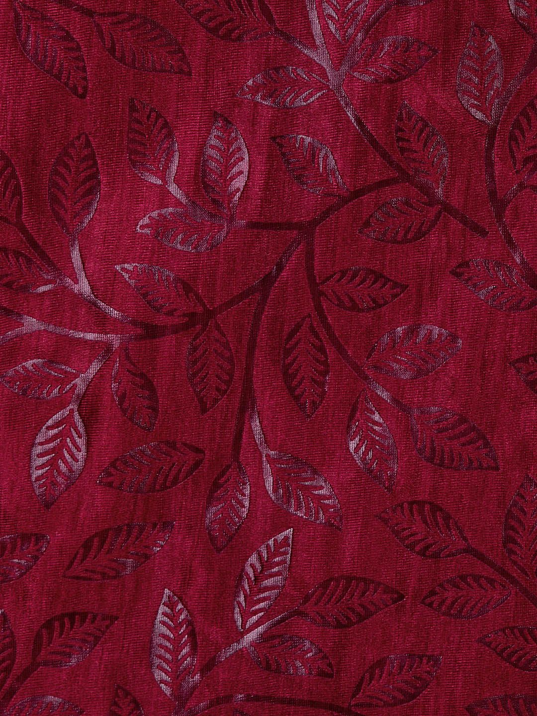 Cortina Set of 2 Maroon Embossed Leaf Print Polyester Door Curtains