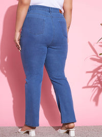 SASSAFRAS Curve Women Plus Size Blue Bootcut High-Rise Clean Look Stretchable Jeans