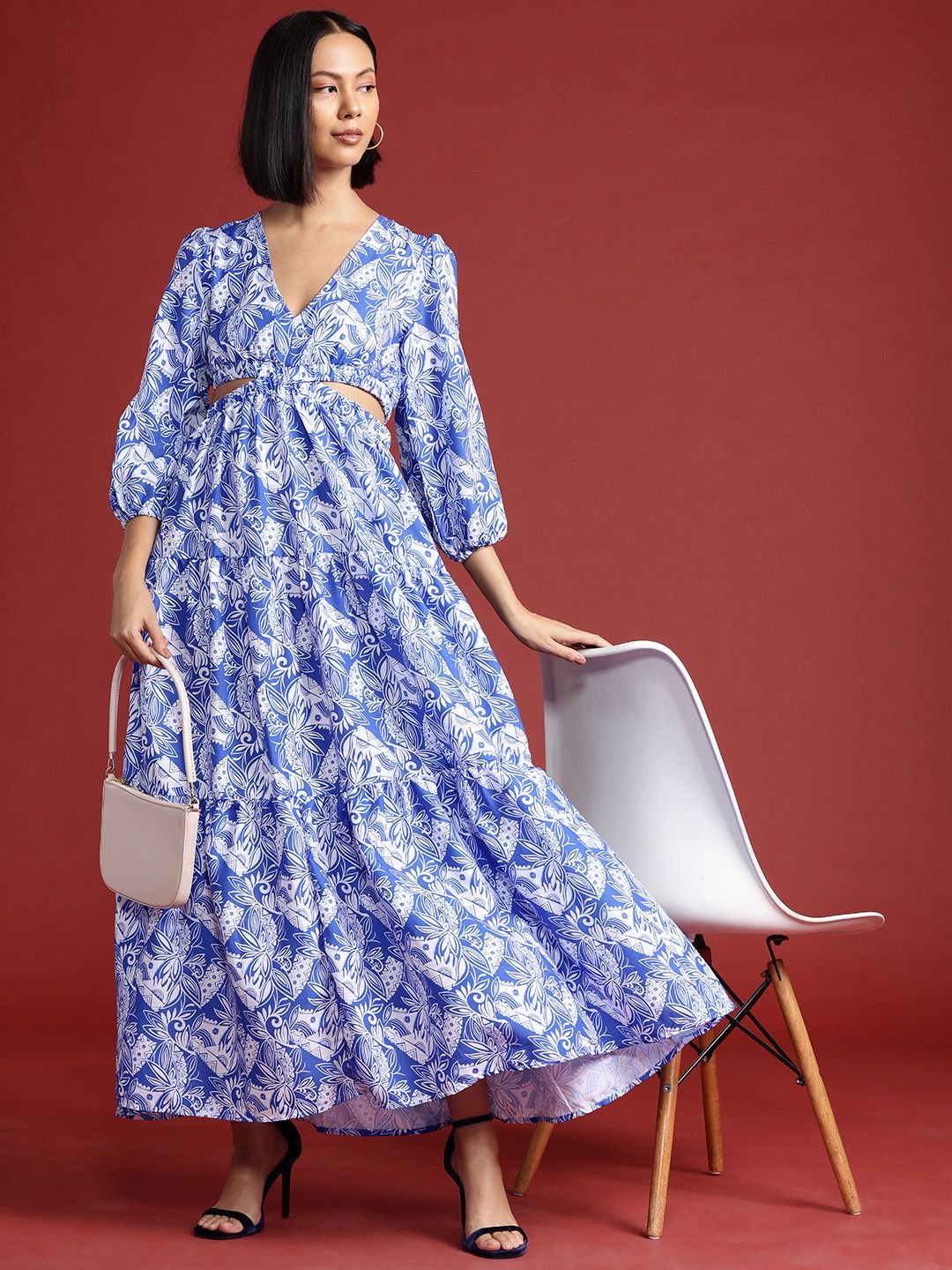 all about you Ethnic Motifs Print Cut-Out Maxi Dress