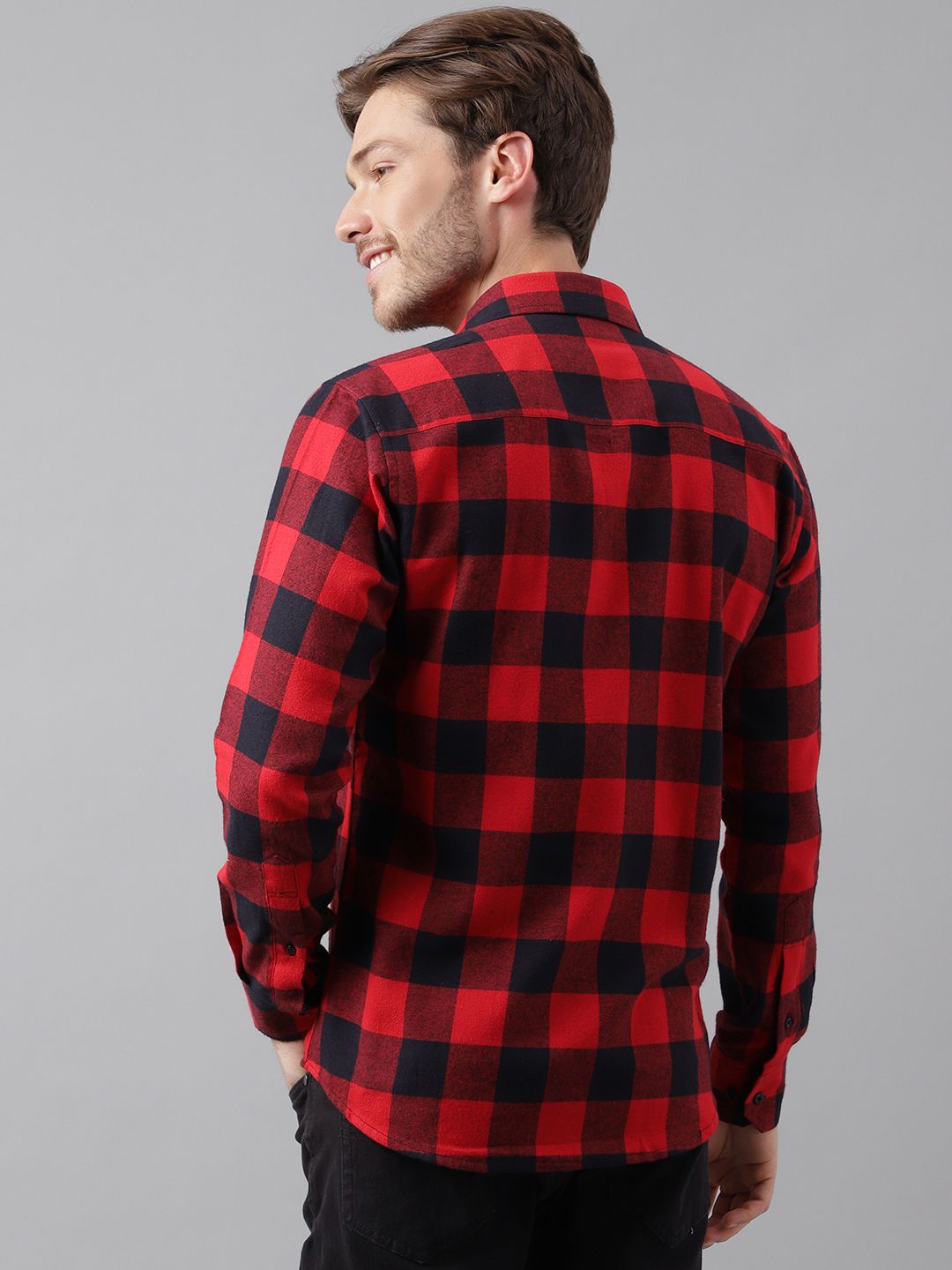 Hancock Men Red & Black Slim Fit Checked Casual Shirt