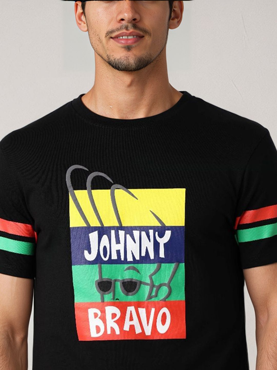 The Indian Garage Co Men Johnny Bravo Typography Printed Cotton Slim Fit T-shirt