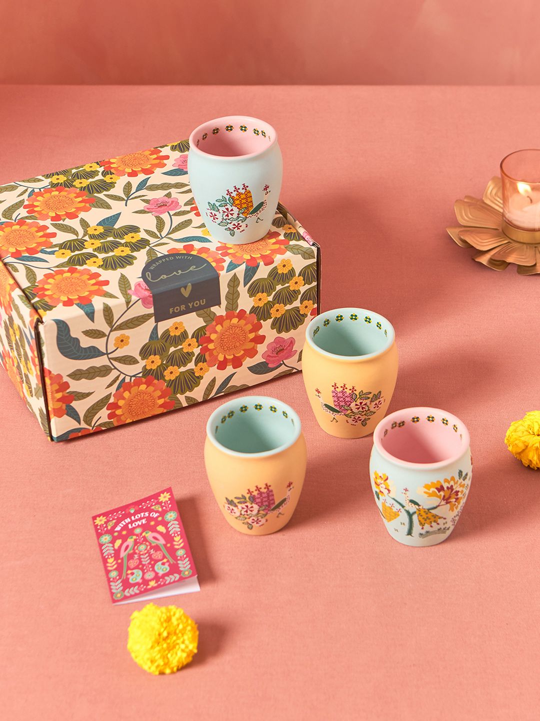 Chumbak Set Of 4 Printed Ceramic Cups Home Gift Sets