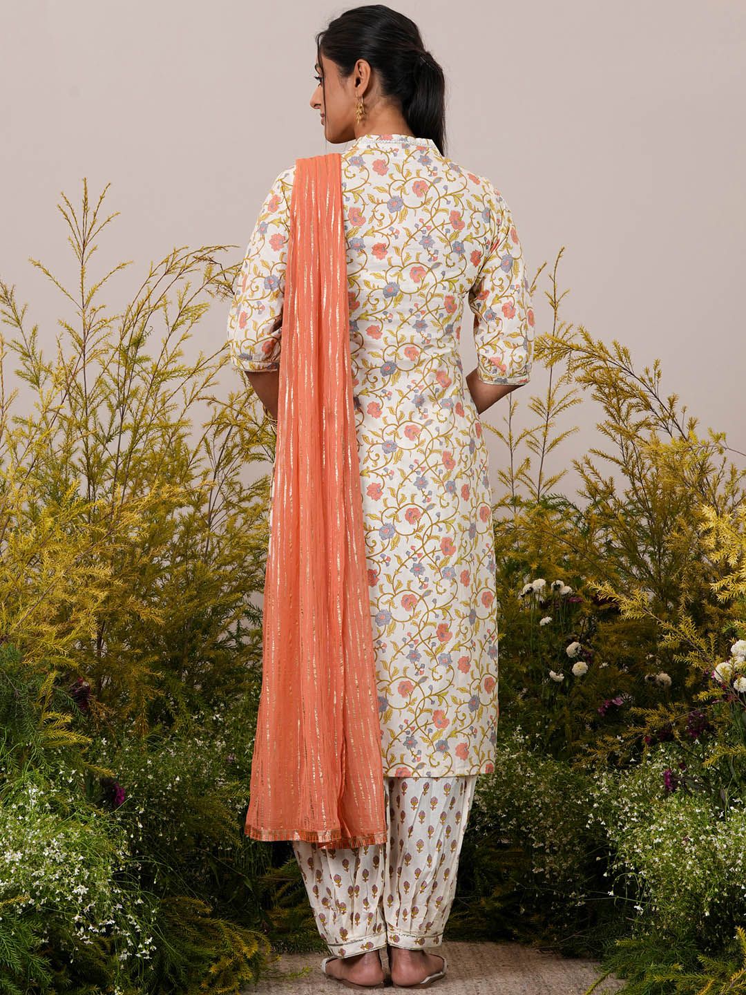 Libas Floral Printed Gotta Patti Pure Cotton Kurta with Salwar & Dupatta