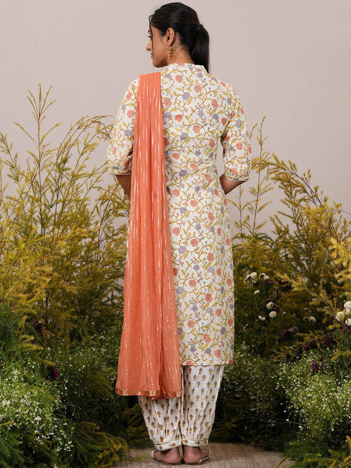 Libas Floral Printed Gotta Patti Pure Cotton Kurta with Salwar & Dupatta