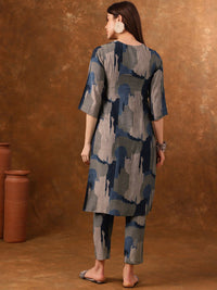 Anouk Grey Abstract Printed Regular Kurta with Trousers