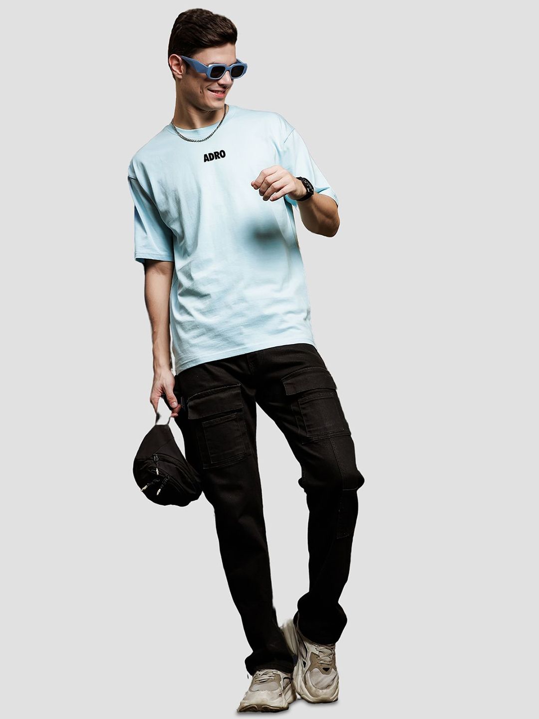 ADRO Men Typography Printed V-Neck Raw Edge T-shirt