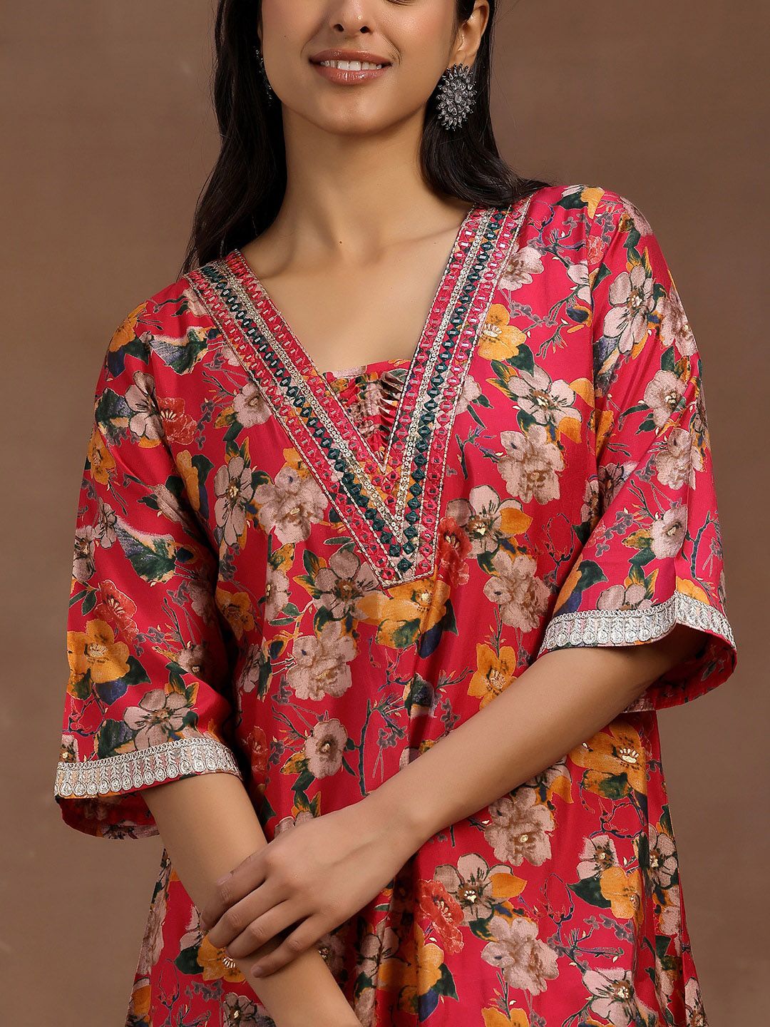 Libas Pink Floral Printed Tunic With Palazzo