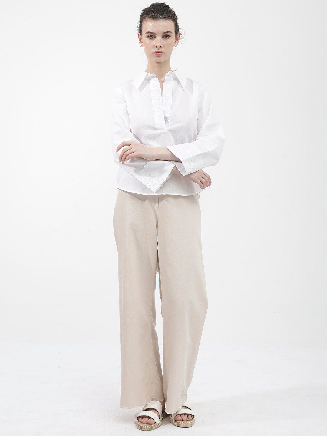 RAREISM Shirt Collar Linen Top