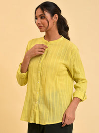W Green Cotton Shirt Style Top