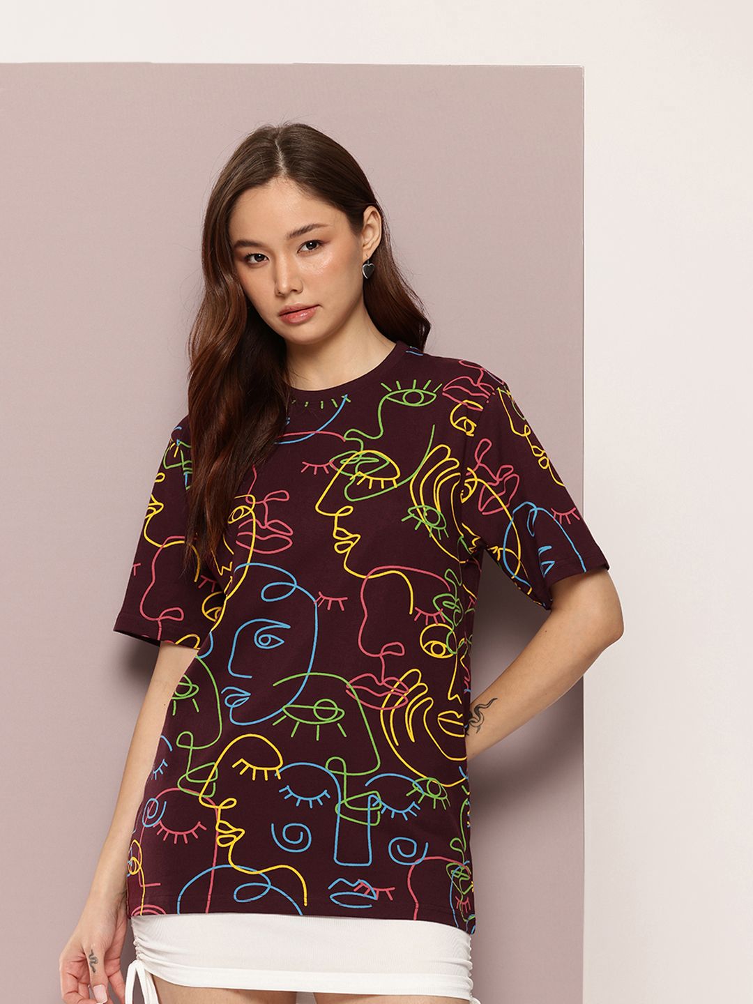 DILLINGER Women's Oversized Crew Neck Printed Tshirt