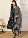 KALINI V-Neck Floral Printed Angrakha Anarkali Kurta with Trouser & Dupatta