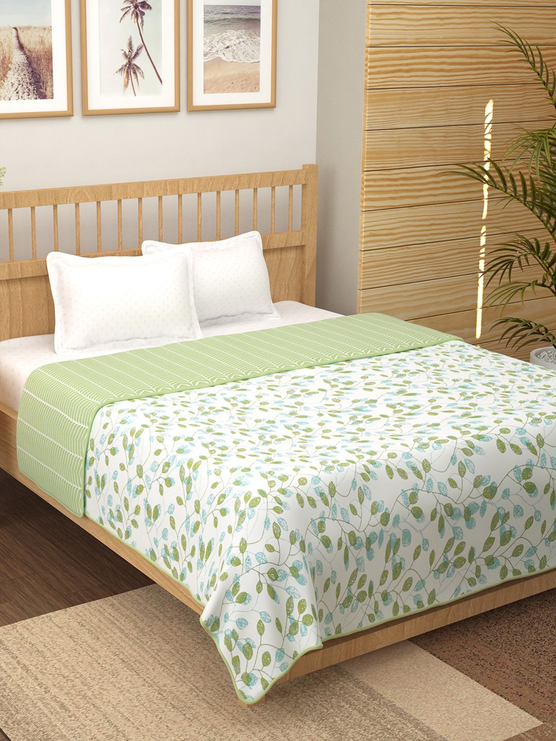 Story@home Olive Green Floral AC Room 150 GSM Reversible Double Bed Dohar
