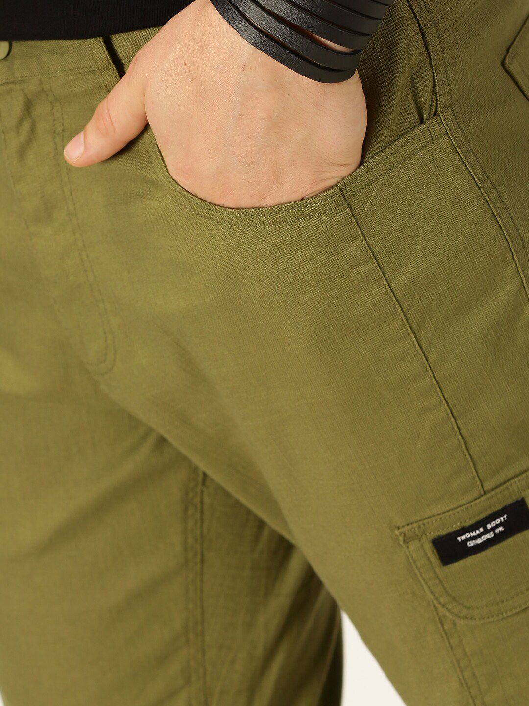Thomas Scott Men Smart Slim Fit Linen Cotton Cargos Trousers