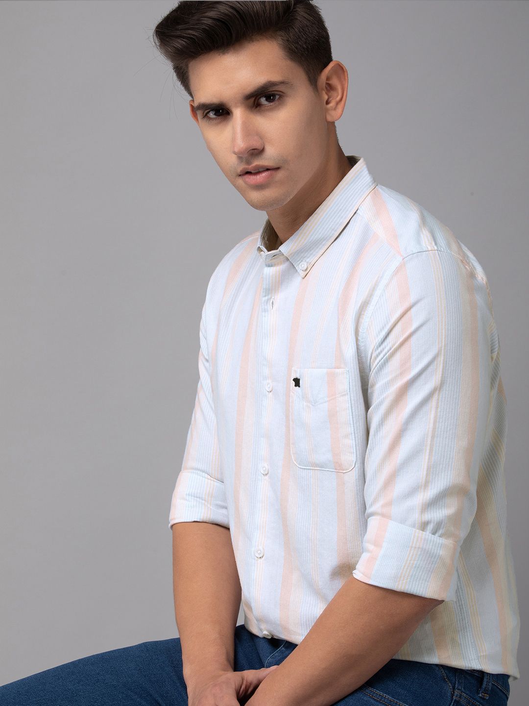 THE BEAR HOUSE Men Blue Slim Fit Pinstripes Striped Casual Shirt