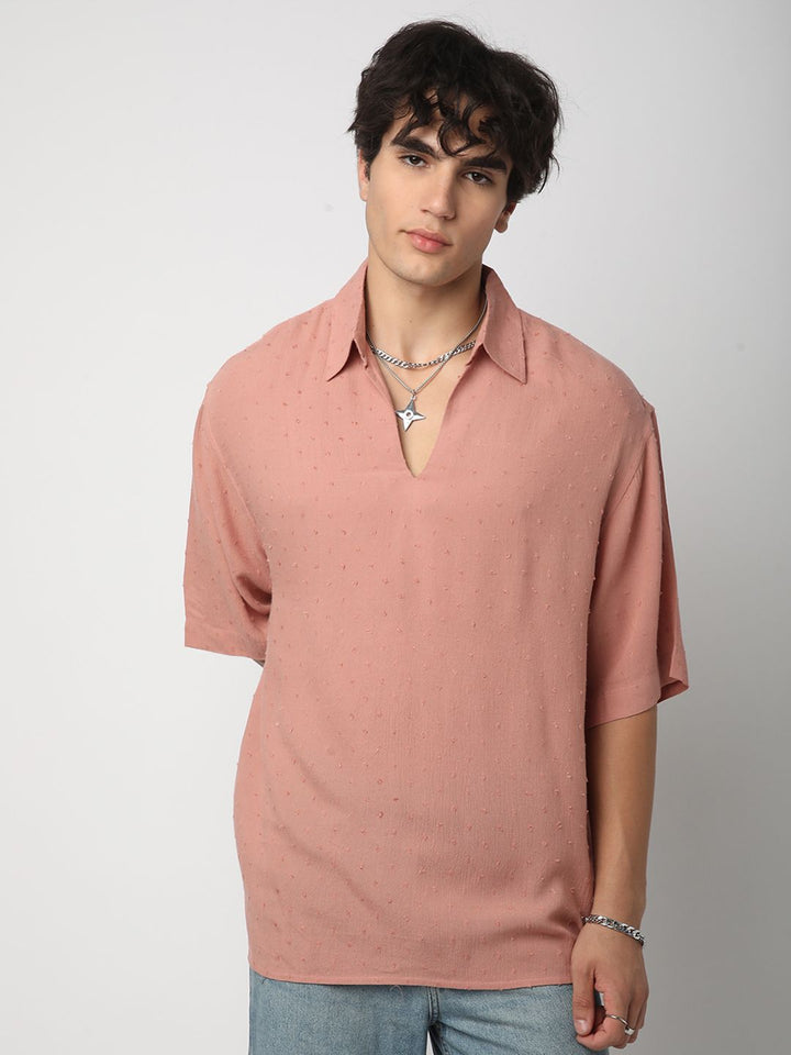 VASTRADO Men Classic Spread Collar Textured Cotton Relaxed Fit Casual Shirt