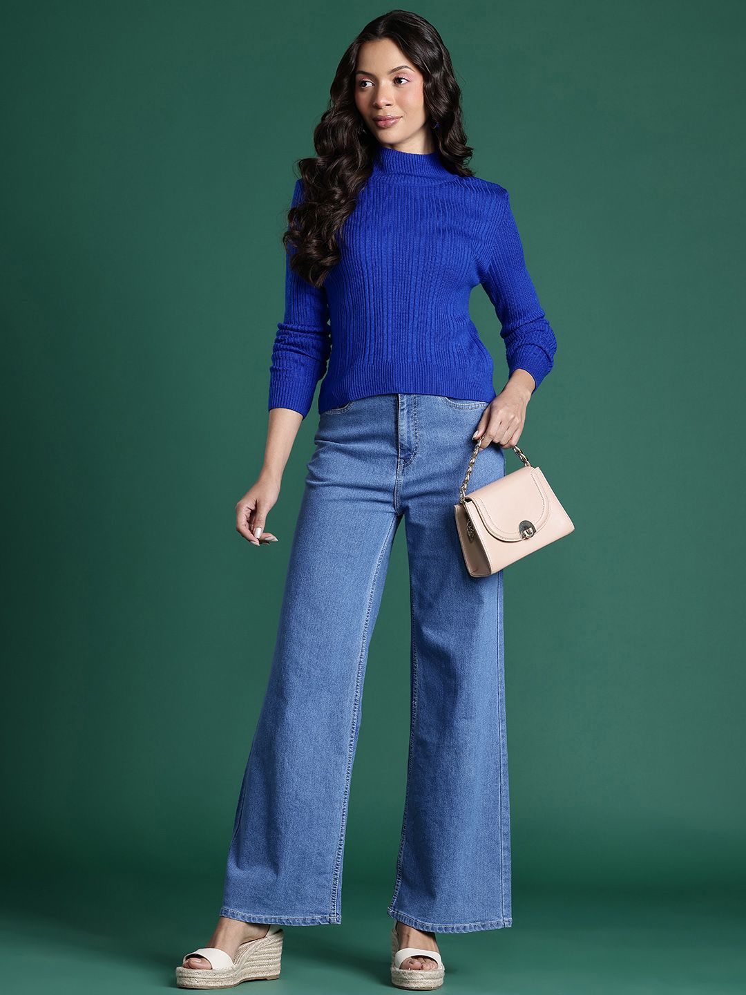 DressBerry High Neck Ribbed Pullover