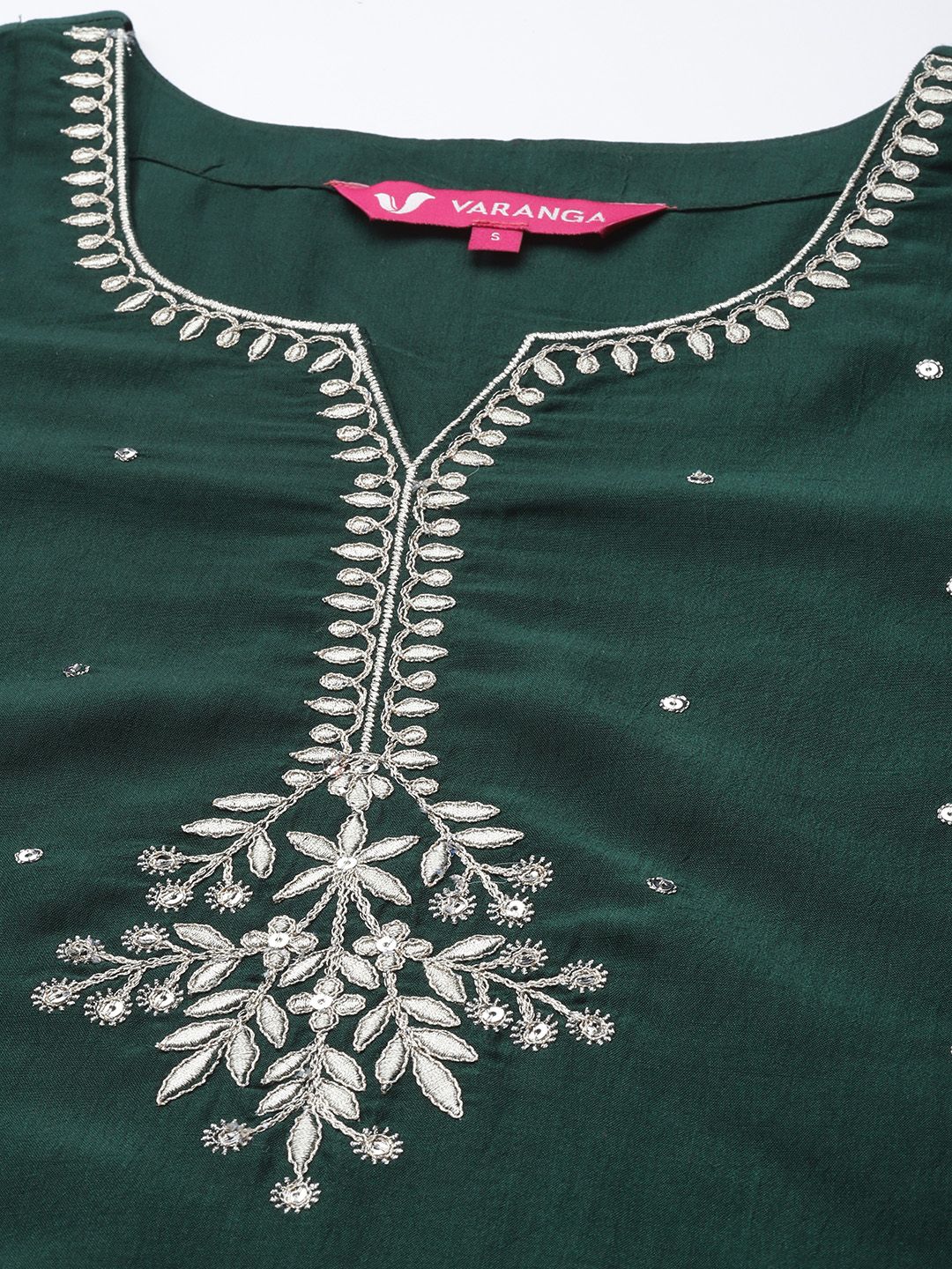 Varanga Women Green Ethnic Motifs Embroidered Kurta with Trousers & With Dupatta