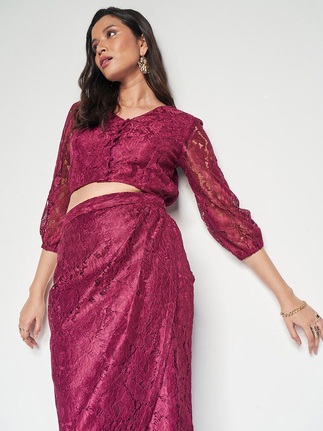 AND Self Design V-Neck Top & Skirt