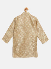 SOJANYA Lelaki Beige & Coklat Motif Etnik Rekaan Tenunan Jacquard Tenunan Kolar Jalur Kurta