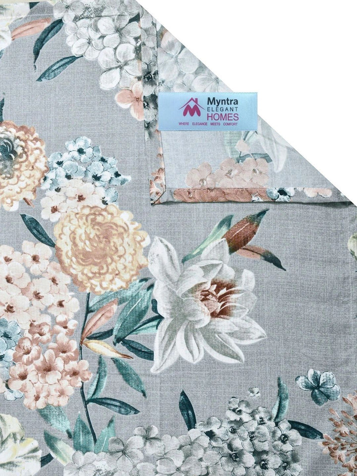 Myntra Elegant Homes Grey Floral 300 TC Single Bedsheet with 1 Pillow Covers