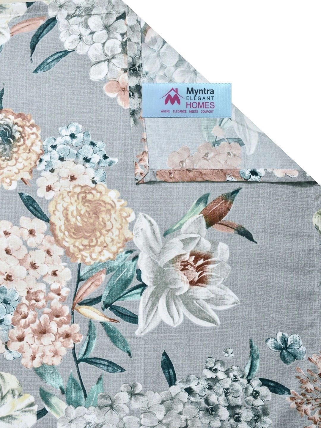 Myntra Elegant Homes Grey Floral 300 TC Single Bedsheet with 1 Pillow Covers