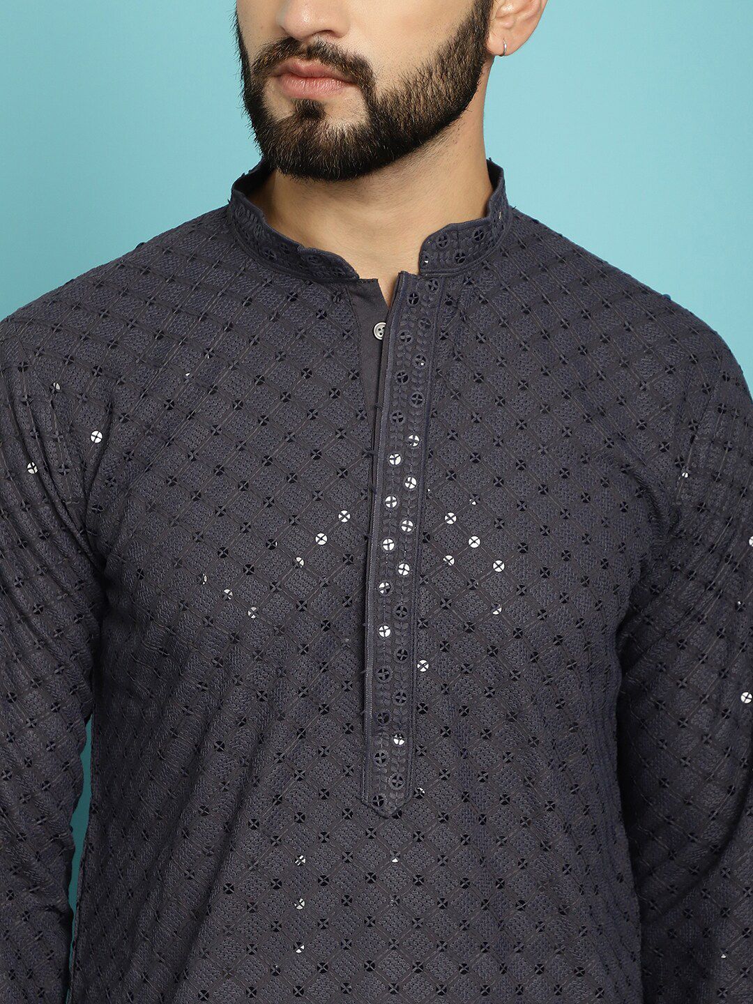 SOJANYA Embroidered Sequinned Pure Cotton Kurta with Pyjama Set