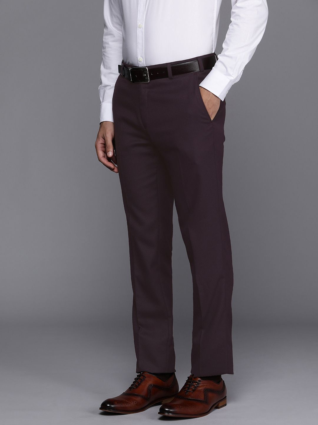 Raymond Men Textured Slim Fit Mid-Rise Formal Trousers