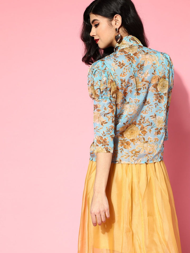 SASSAFRAS Women Stunning Blue Romantic Florals Top