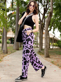 STREET 9 Women Lavender Animal Printed Relaxed Straight Leg Trousers