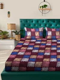 Moda Rapido X KLOTTHE Multicoloured Geometric 300 TC King Bedsheet with 2 Pillow Covers