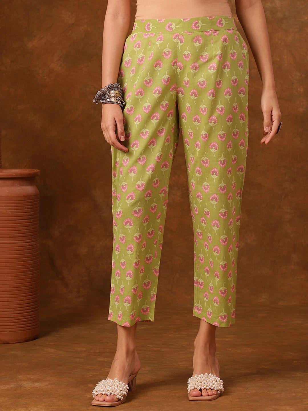 Anouk Floral Printed Regular Thread Work Empire Pure Cotton Kurta With Palazzos & Dupatta