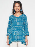 Global Desi Geometric Printed V-Neck A-Line Top